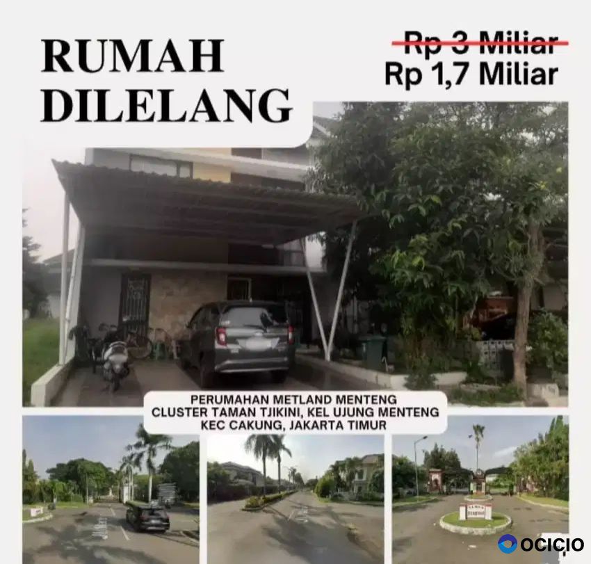 Dijual rumah murah lelang LT 160 hrg 1.7 M di metland cakung
