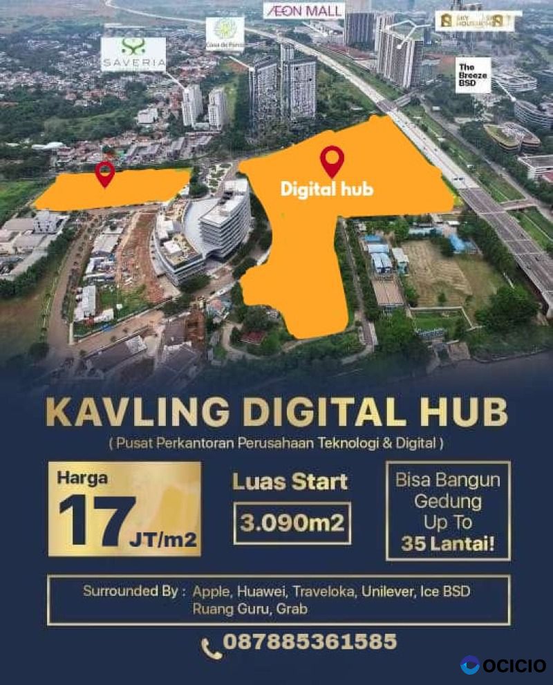 Dijual Kavling Komersial Digital Hub, Jl. Damai Foresta, BSD City