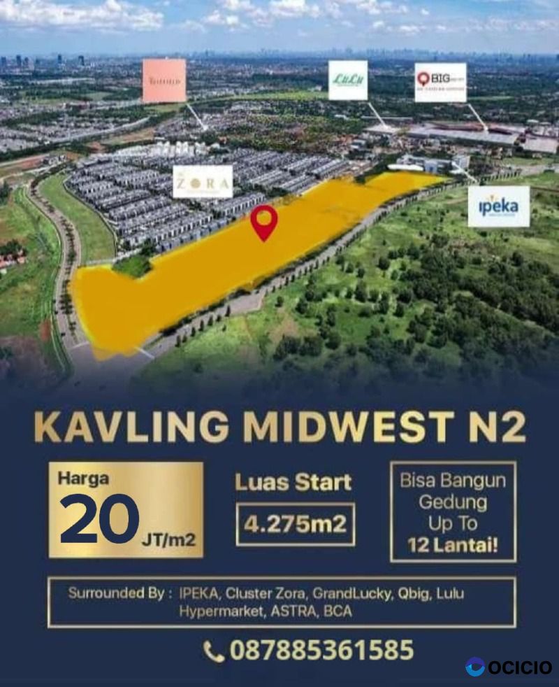Dijual Kavling Komersial BSD City, Kavling Midwest N2, Jln BSD Boulevard Utara