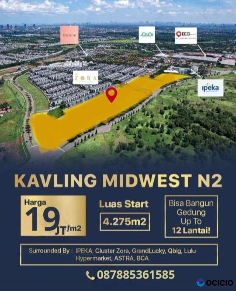 Dijual Kavling Komersial BSD City, Kavling Midwest N2, Jln BSD Boulevard Utara