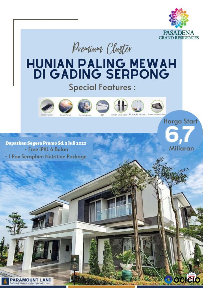 Dijual Rumah di PASADENA GRAND RESIDENCE MODERN TROPIS, Gading Serpong