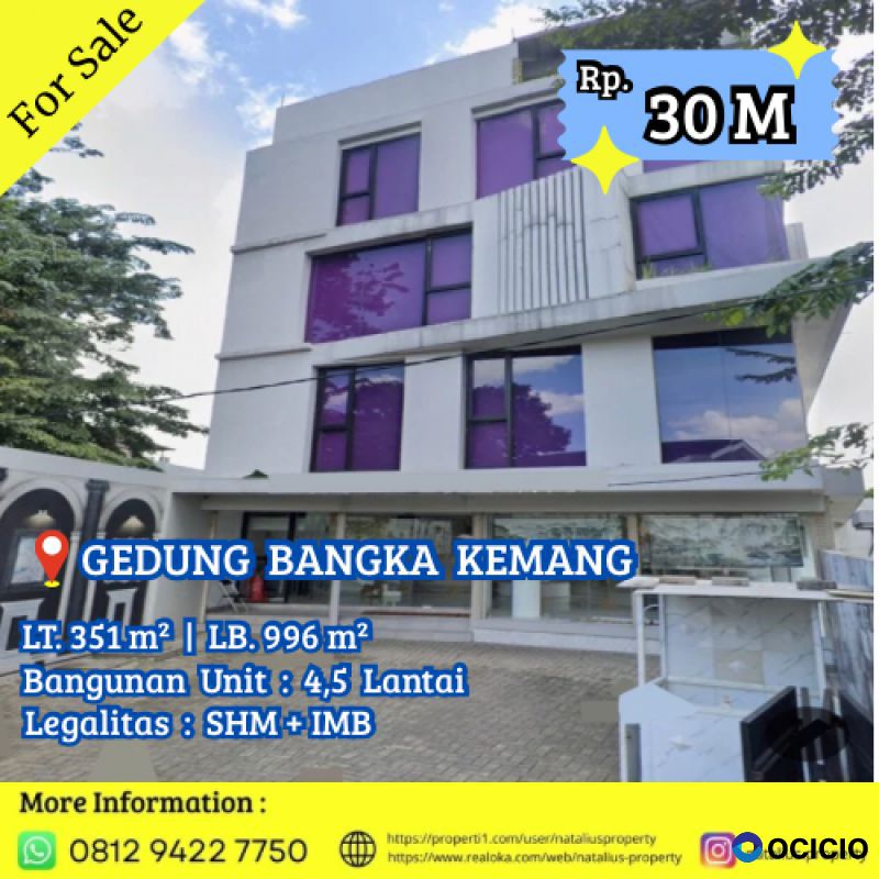 Dijual Gedung Bangka Kemang 4,5 Lantai Lokasi Sangat Strategis Jalan Raya