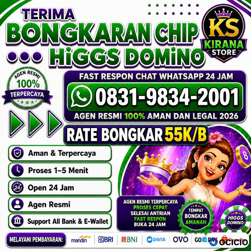 KHUSUS TERIMA BONGKAR CHIP DOMINO ISLAND HIGGS 🔥 BUKA 24JAM WA:0831-9834-2001