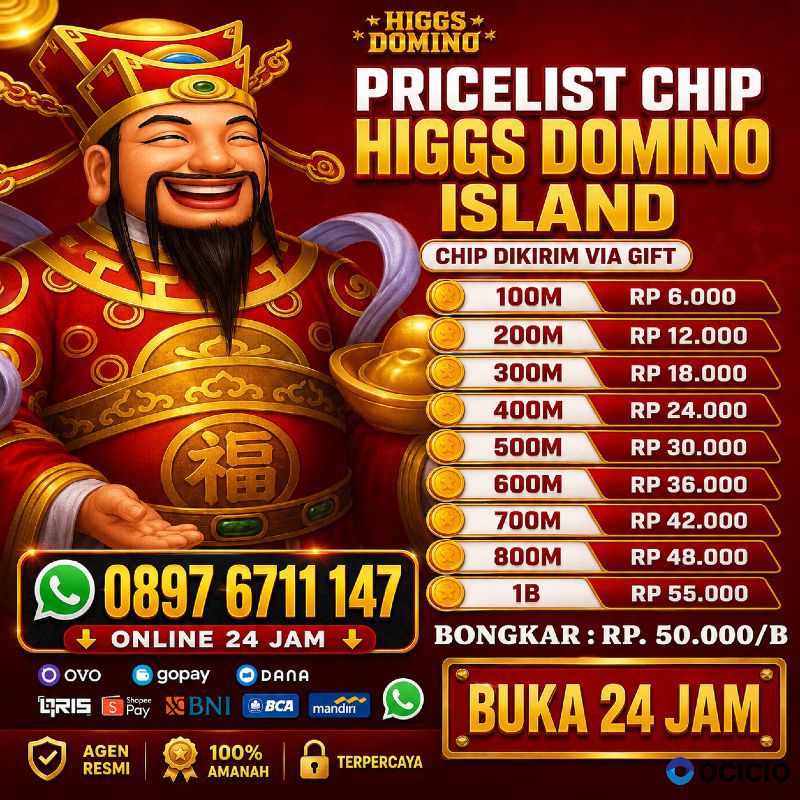 Agen terima bongkaran chip higgs domino island amanah 0897 6711 147